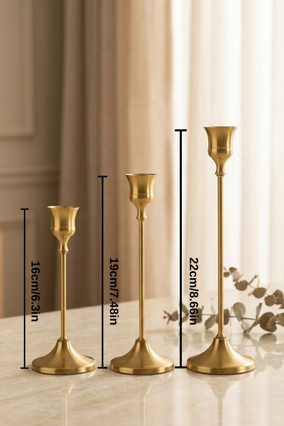 Altın Renk Vintage Metal Şamdan 3’lü Set | Çizilmeye Dayanıklı Dekoratif Mumluk | Sevgililer Günü Hediyesi